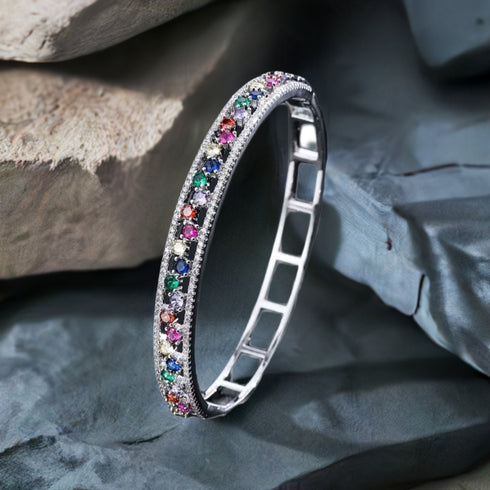 Elegant Multicolor 14K White Gold Plated Cubic Zirconia Women Bracelet